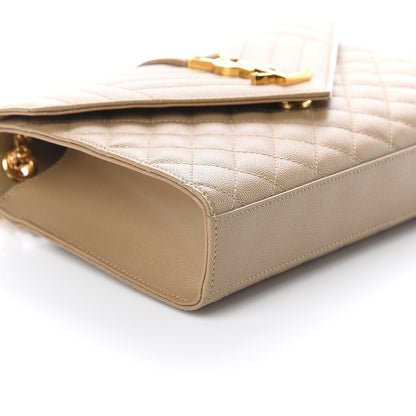 Saint Laurent Grain De Poudre Textured Mixed Matelasse Medium Triquilt Monogram Satchel Latte Cream 7 of 8