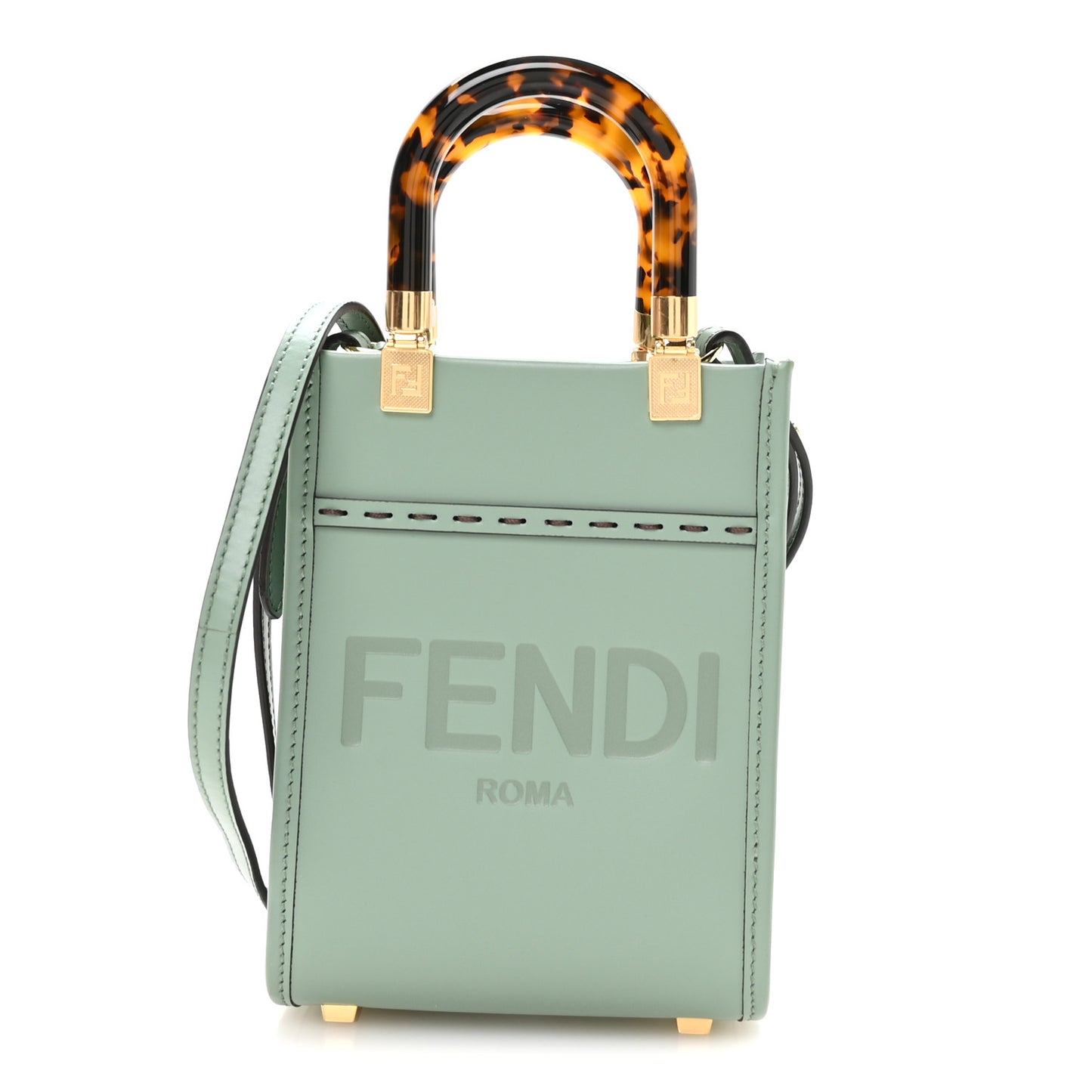 Vitello King Plexiglass Logo Embossed Mini Fendi Sunshine Shopper Tote Menta