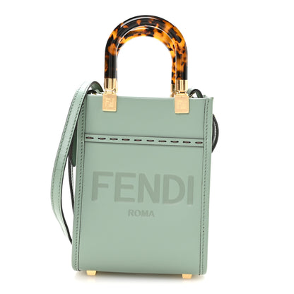 Fendi Vitello King Plexiglass Logo Embossed Mini Fendi Sunshine Shopper Tote Menta 1 of 10
