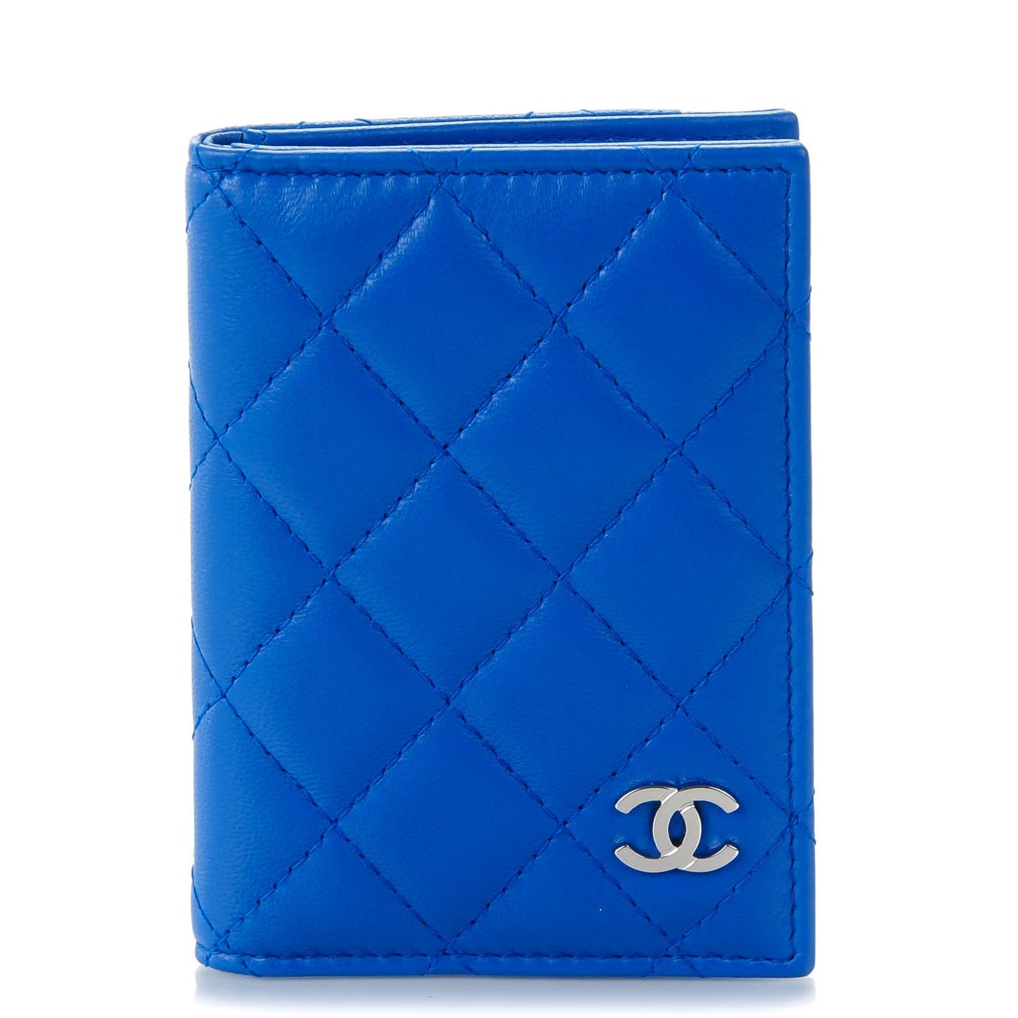 Lambskin Quilted Card Holder Wallet Blue