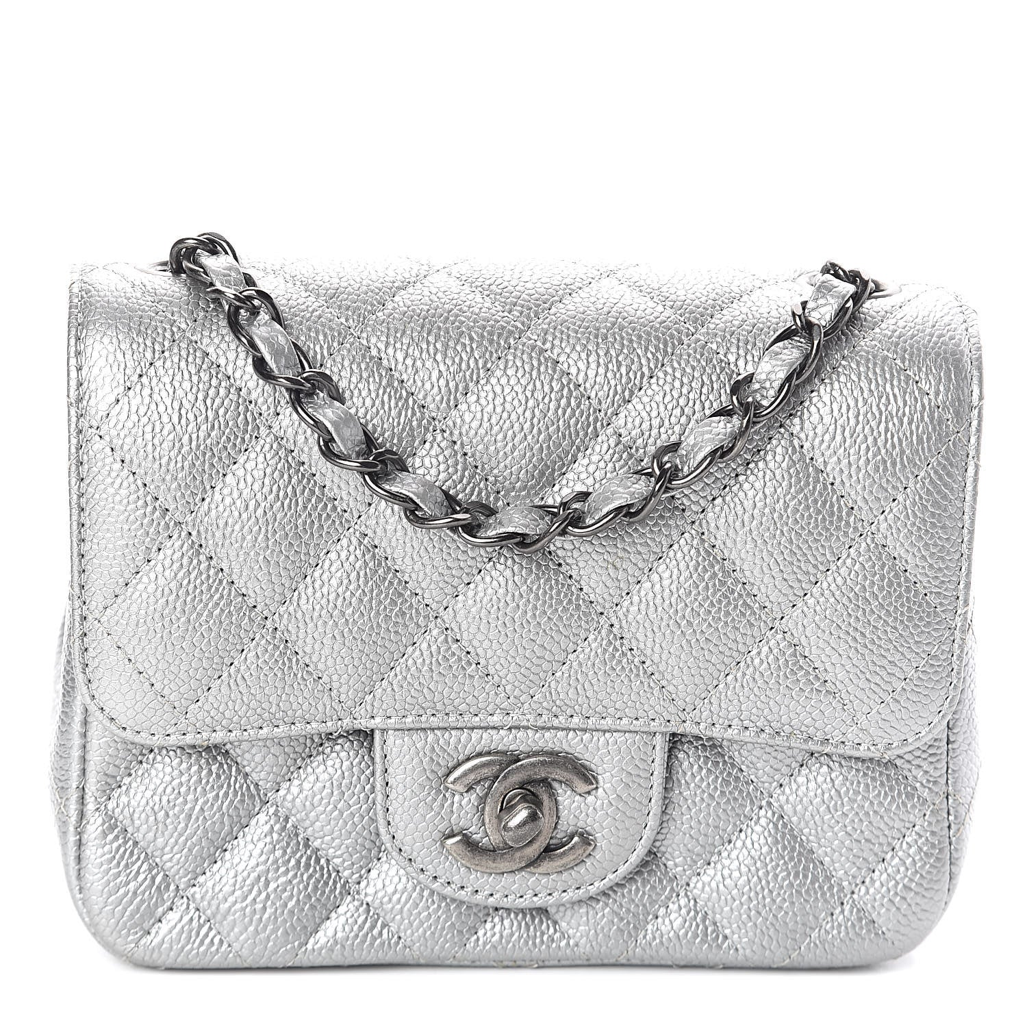 Chanel Metallic Caviar Quilted Mini Square Flap Silver 1 of 10