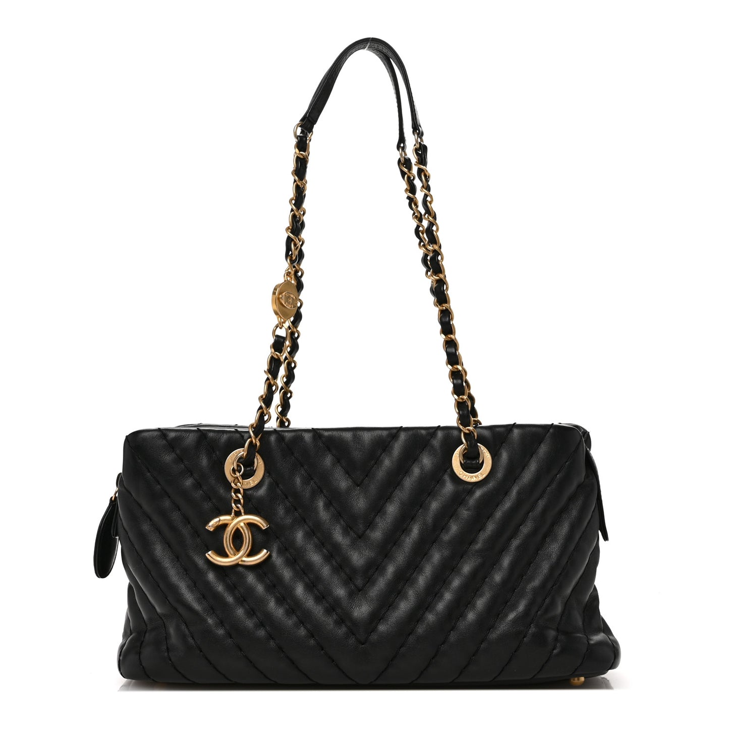 Calfskin Chevron Quilted Surpique Tote Black