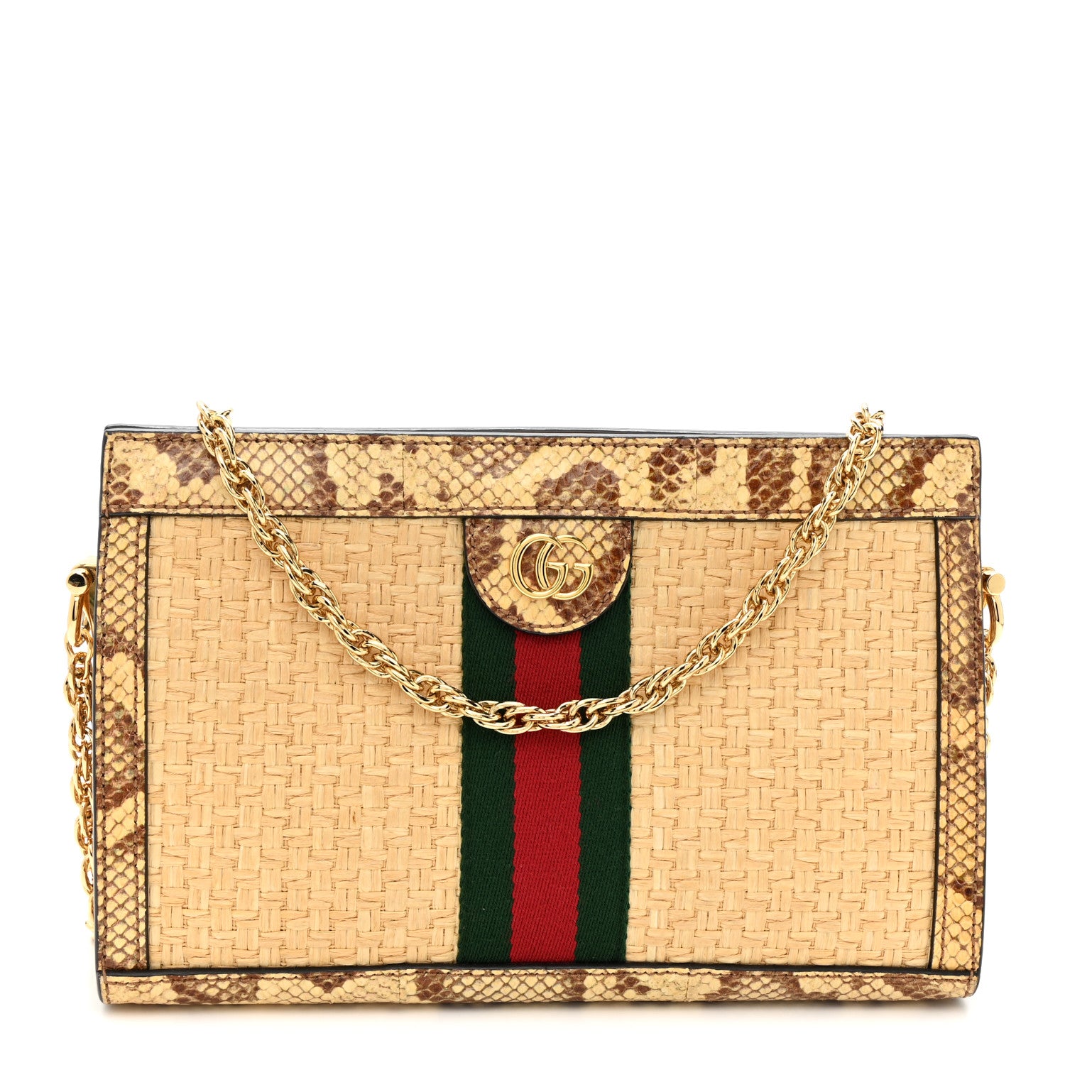Gucci Raffia Elaphe GG Small Ophidia Chain Shoulder Bag Natural Cream Brown 1 of 10