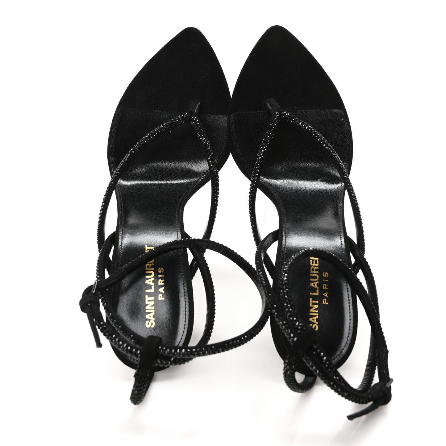 Crystal Suede Calfskin Nadja 105 Ankle Strap Sandals 40 Black