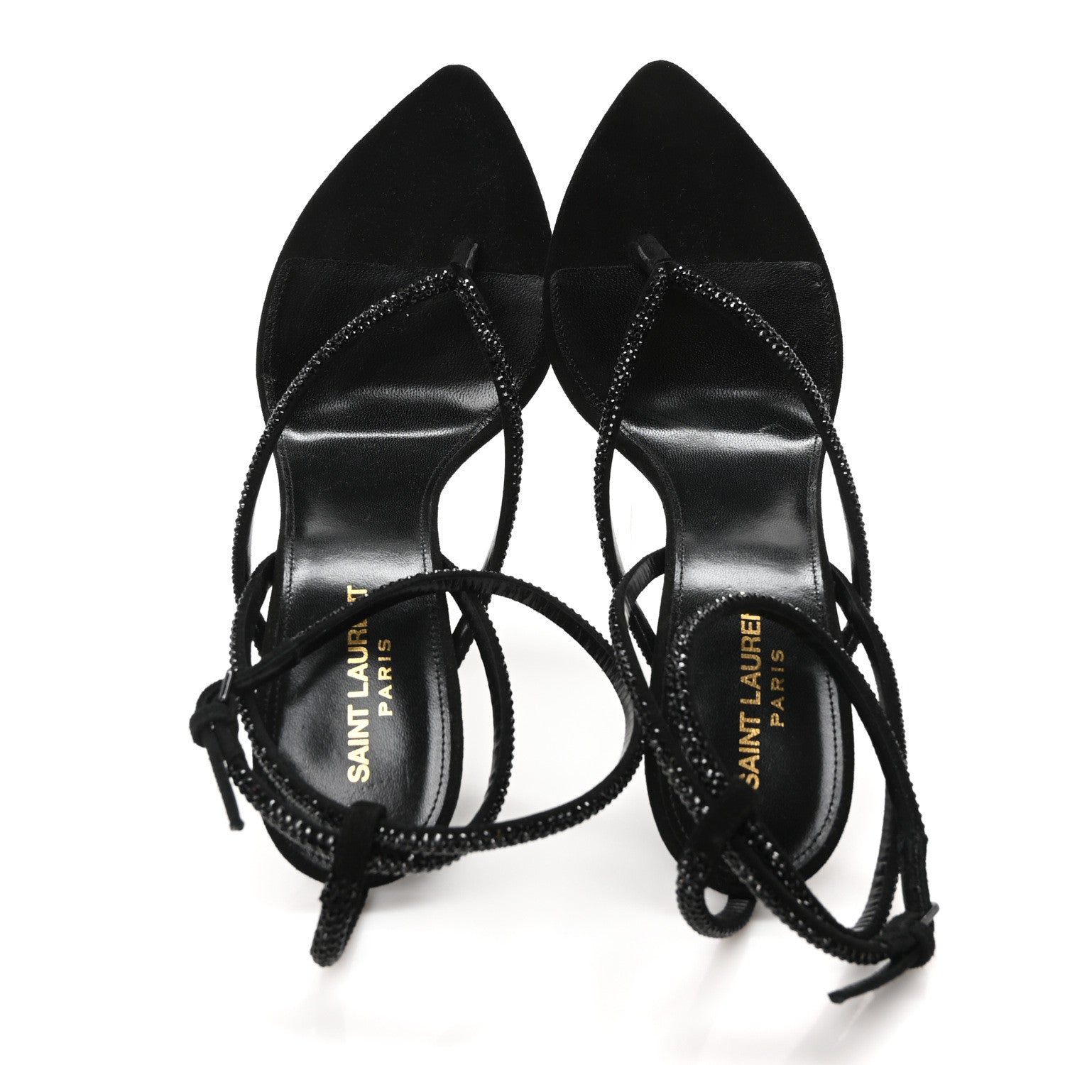 Saint Laurent Crystal Suede Calfskin Nadja 105 Ankle Strap Sandals 40 Black 2 of 8