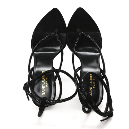 Saint Laurent Crystal Suede Calfskin Nadja 105 Ankle Strap Sandals 40 Black 2 of 8