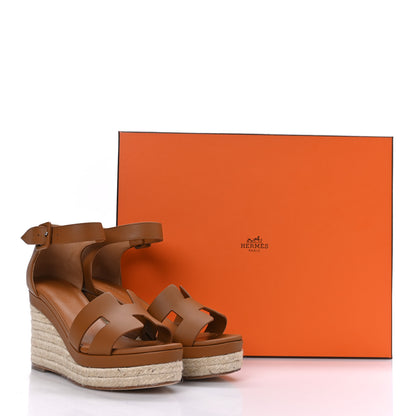 Hermes Goatskin Elda Espadrille Wedge Sandals 37 Natural 9 of 9