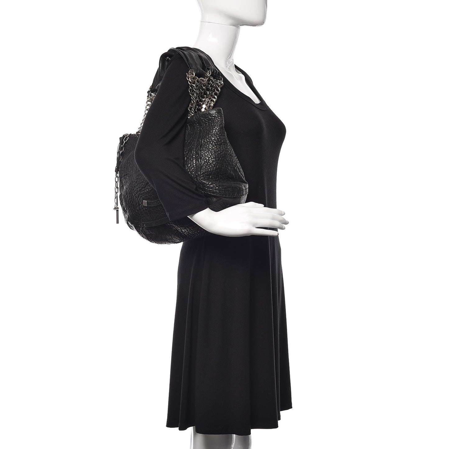 Washed Lambskin Chain Tote Black