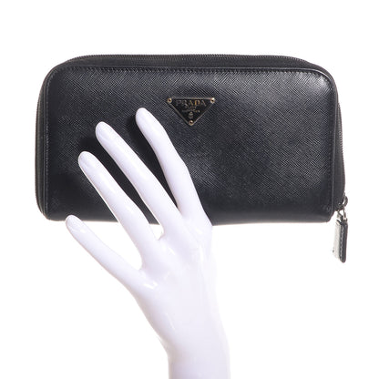 Prada Saffiano Triangle Zip Around Wallet Nero Black 2 of 9