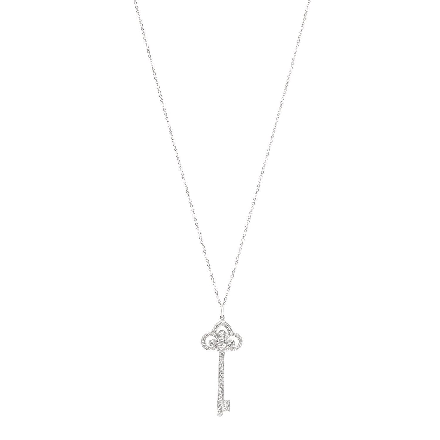 Platinum Diamond .41ct Fleur De Lis Key Pendant Necklace