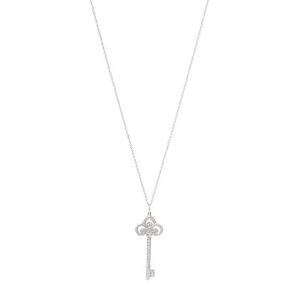 Tiffany Platinum Diamond .41ct Fleur De Lis Key Pendant Necklace 1 of 7