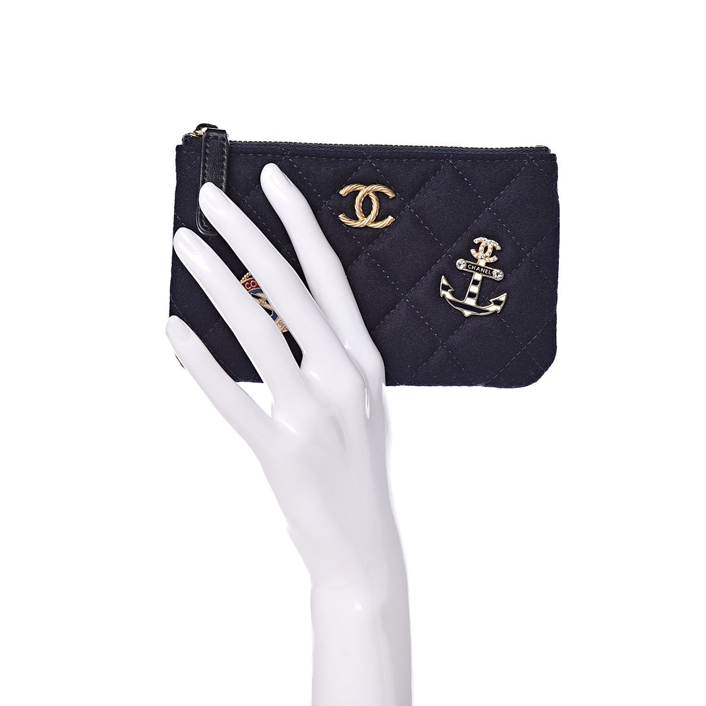 Wool Quilted Paris-Hamburg Charms Small Cosmetic Case Navy