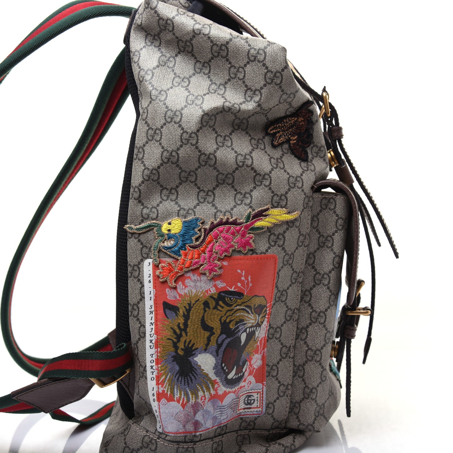 Soft GG Supreme Monogram Courrier Web Double Buckle Backpack Beige New Acero