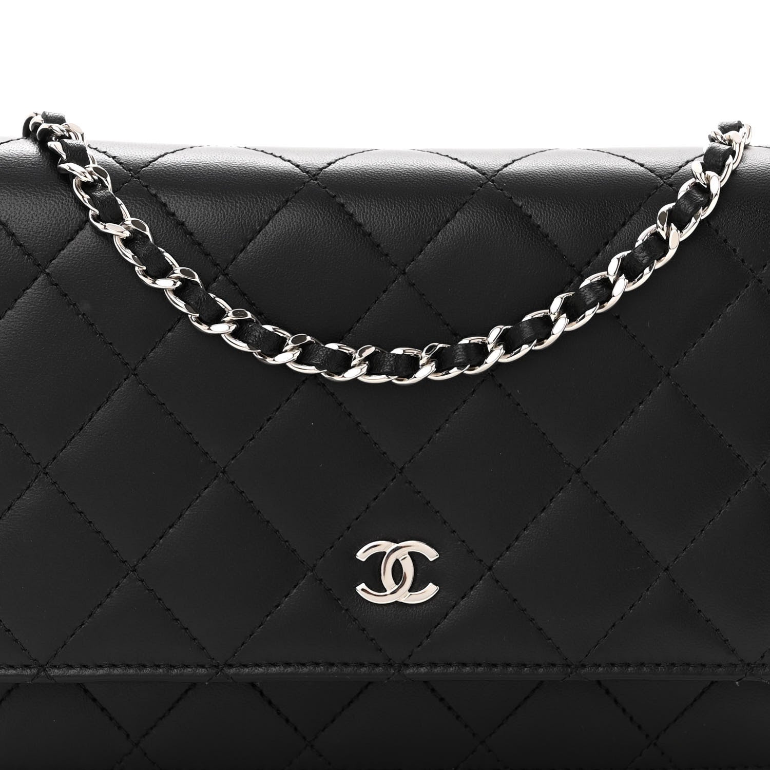 Chanel Lambskin Quilted Wallet On Chain WOC Black 9 of 12