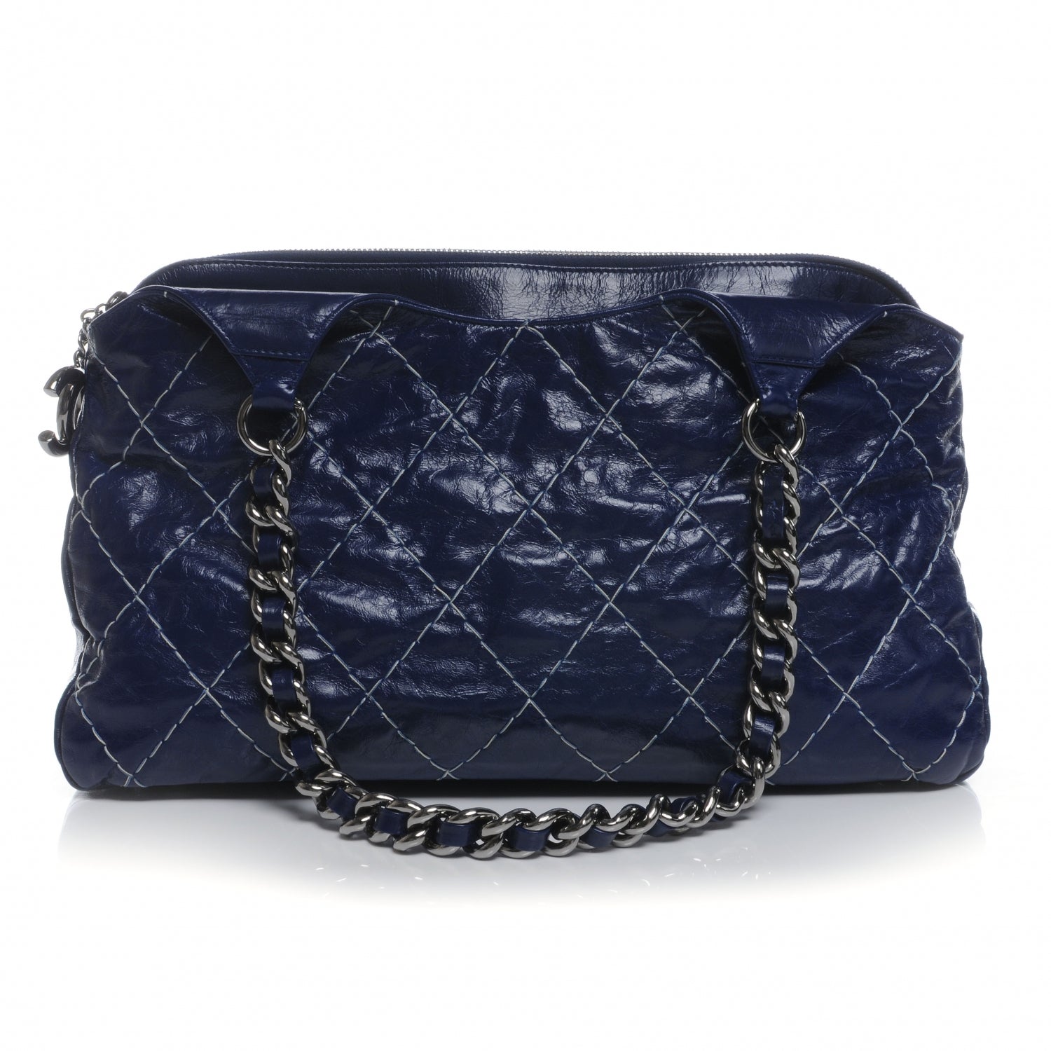 Chanel Glazed Goatskin Double Stitch Shoulder Bag Navy Blue 1 of 7