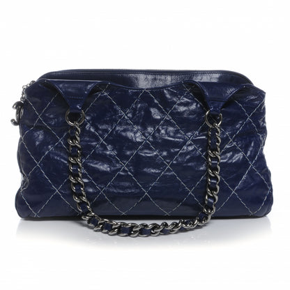 Chanel Glazed Goatskin Double Stitch Shoulder Bag Navy Blue 1 of 7