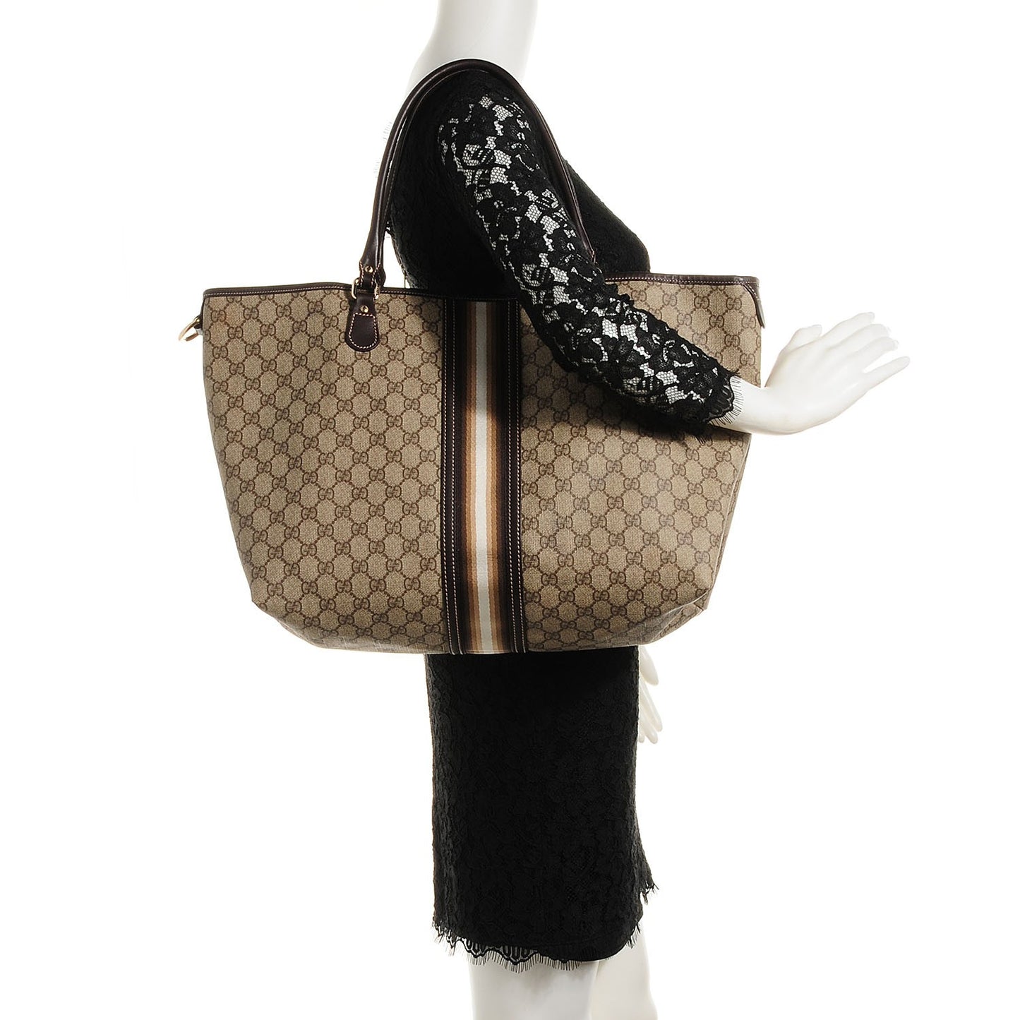 GG Plus Monogram Web Large Joy Tote Dark Brown