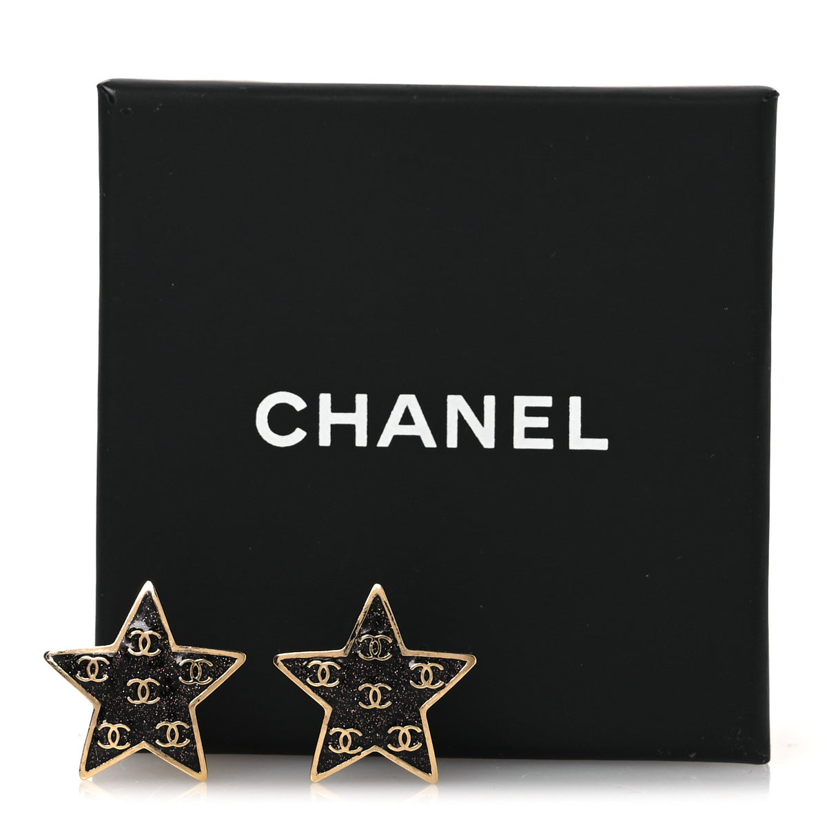 Chanel Metal Glitter Sparkle CC Star Earrings Gold Pearly Black 5 of 5