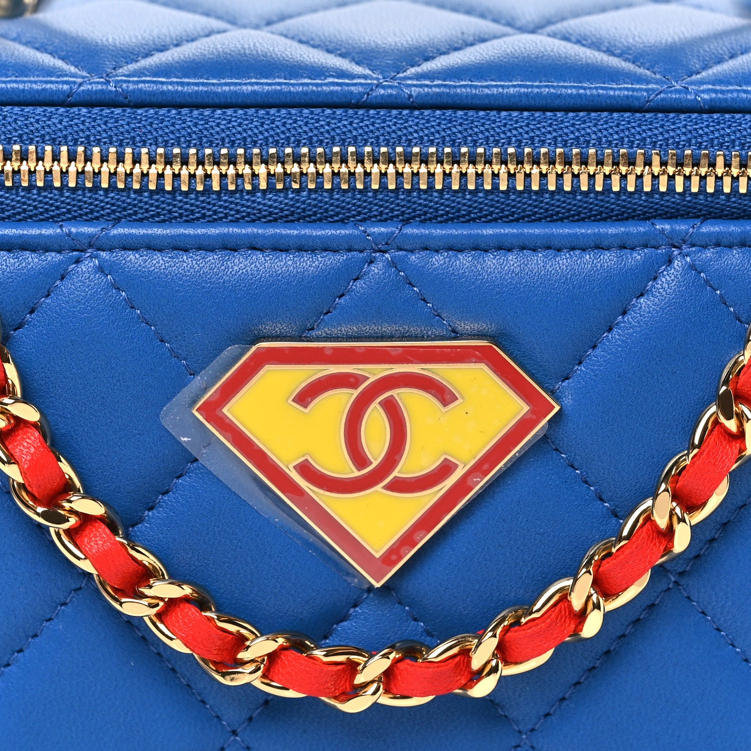 Chanel Lambskin Quilted Superman Top Handle Vanity  Blue Red Yellow 7 of 9