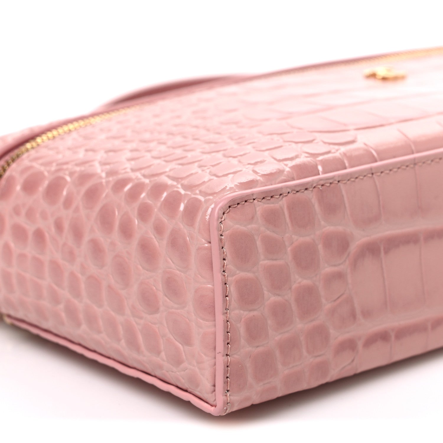 Chanel Calfskin Crocodile Embossed Crococo Top Handle Slim Vanity Case With Chain Pink 9 of 11