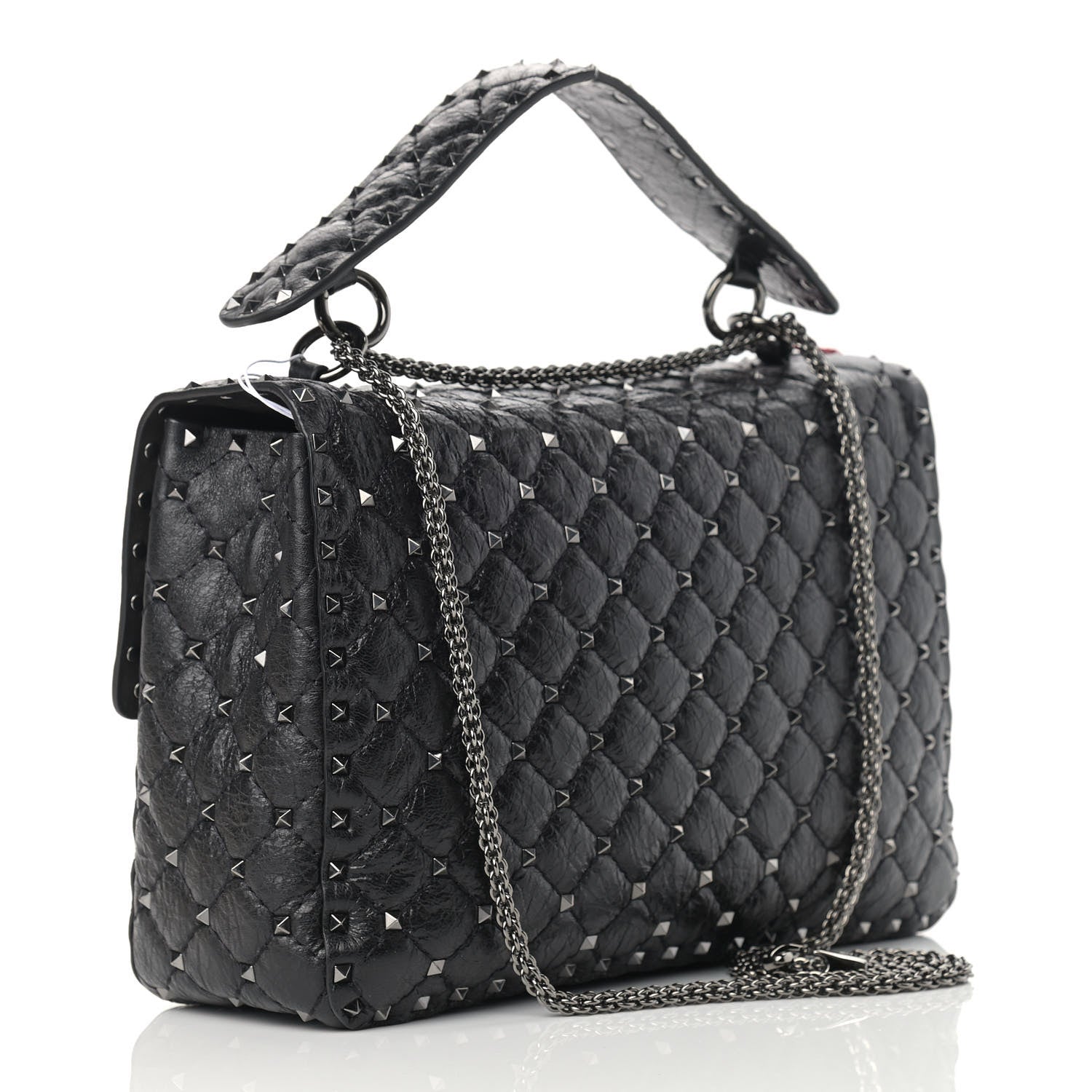 Valentino Garavani Craquele Nappa Large Rockstud Spike Shoulder Bag Black 3 of 11