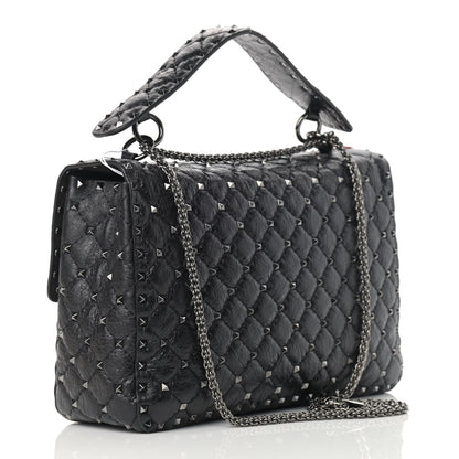 Valentino Garavani Craquele Nappa Large Rockstud Spike Shoulder Bag Black 3 of 11