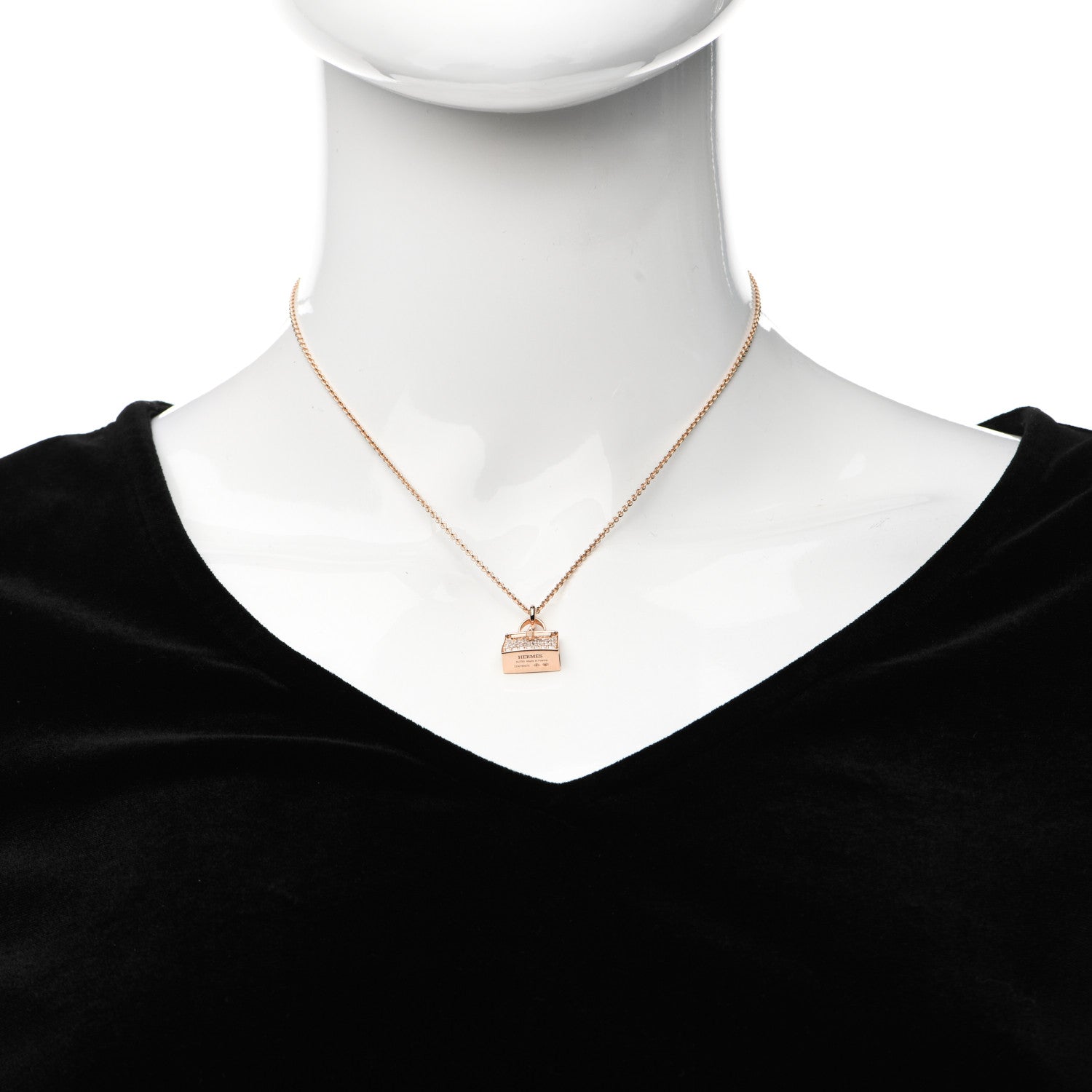 Hermes 18K Rose Gold Diamond Kelly Amulettes Pendant Necklace 2 of 5