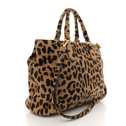 Prada Cavallino Leopard Print Medium Galleria Double Zip Tote Miele Moro 3 of 10