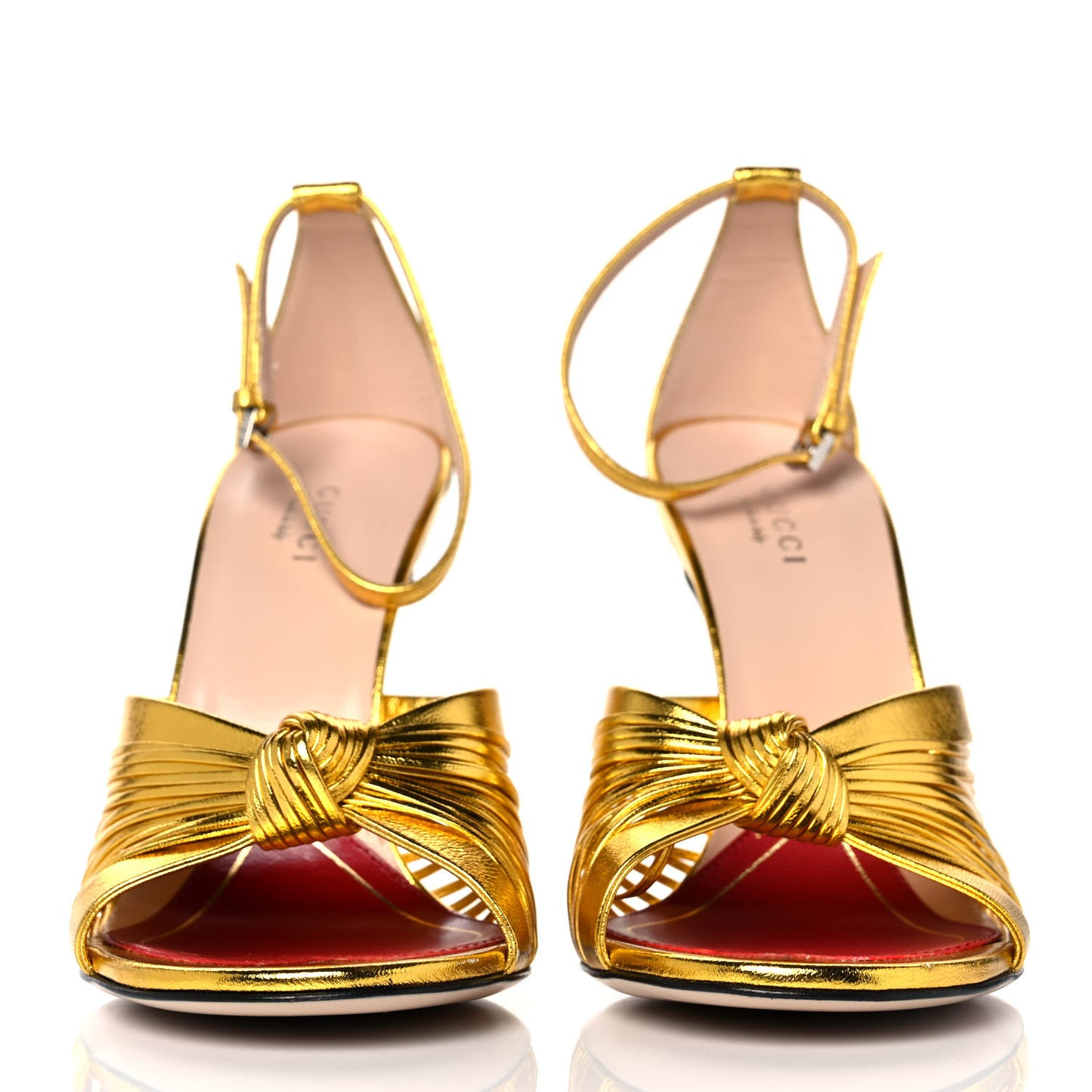 Metallic Nappa Crawford Knot Ankle Strap Sandals 37 Gold