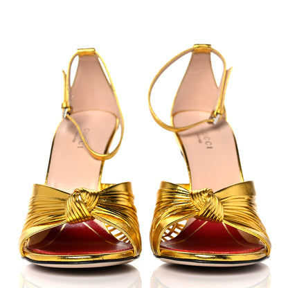 Gucci Metallic Nappa Crawford Knot Ankle Strap Sandals 37 Gold 2 of 8
