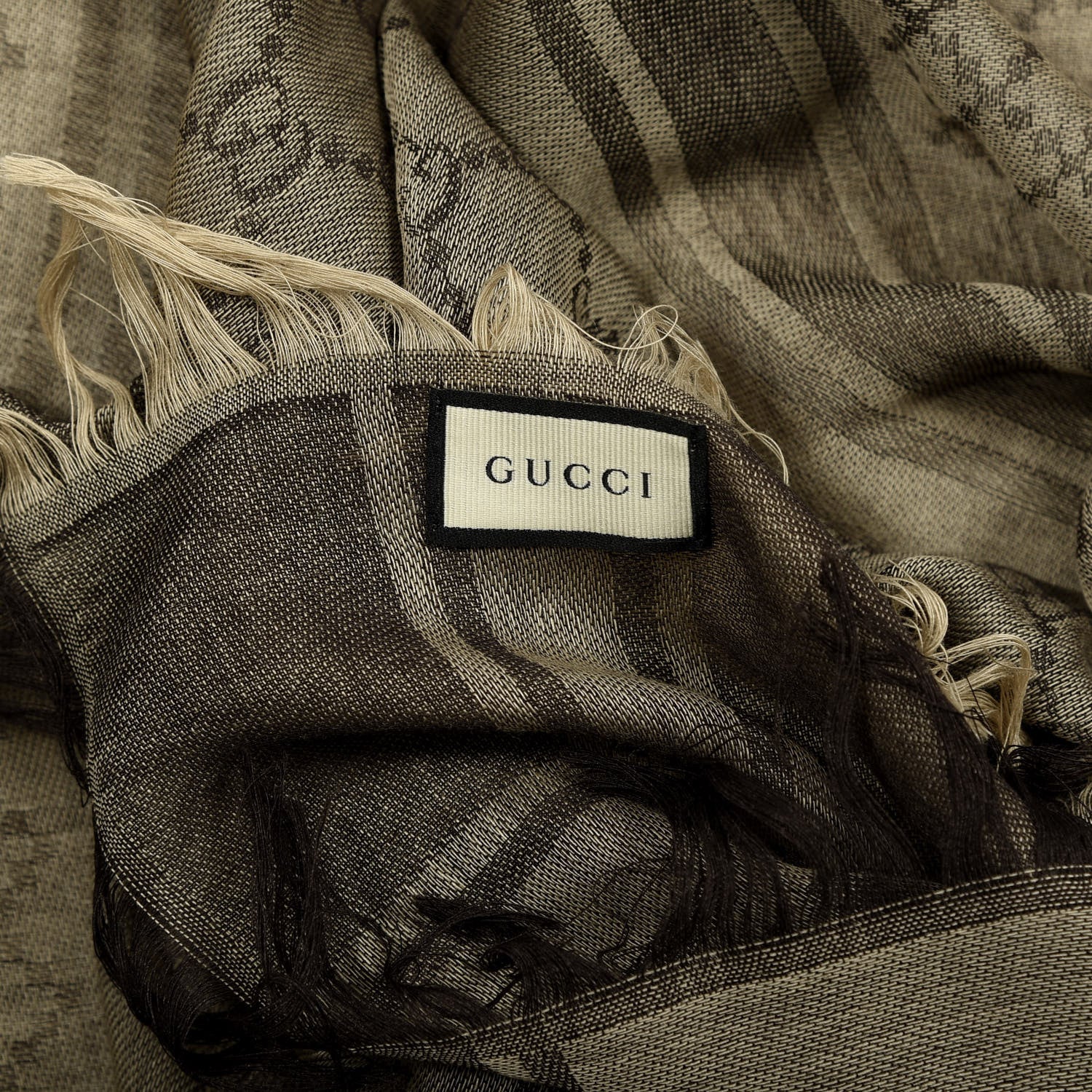 Gucci Wool Silk GG Monogram Diamante Plaid Surviee Shawl Beige Dark Brown 4 of 4