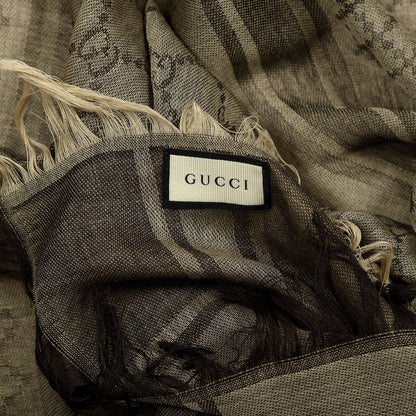Gucci Wool Silk GG Monogram Diamante Plaid Surviee Shawl Beige Dark Brown 4 of 4
