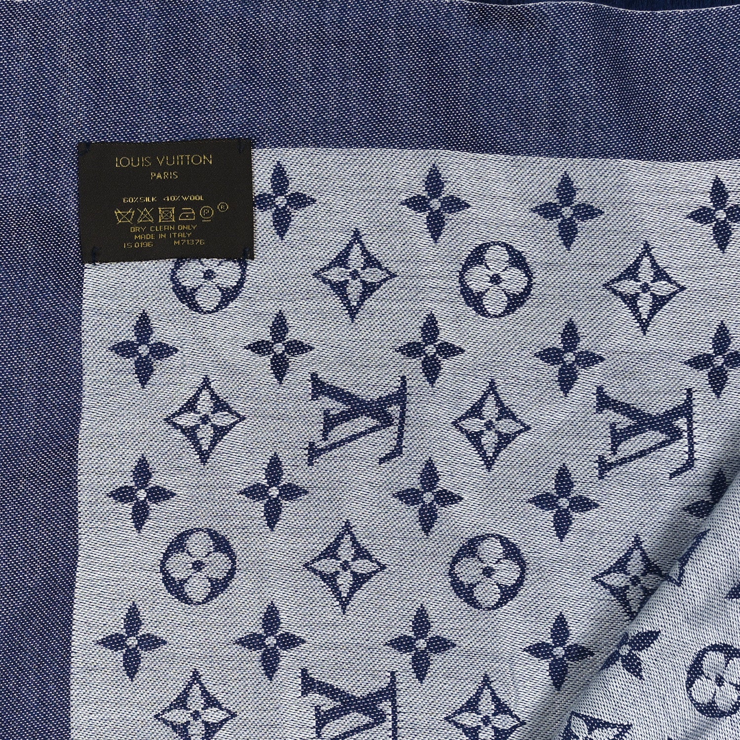 Louis Vuitton Silk Wool Monogram Denim Shawl Light Blue 2 of 4