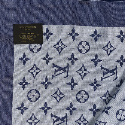 Louis Vuitton Silk Wool Monogram Denim Shawl Light Blue 2 of 4