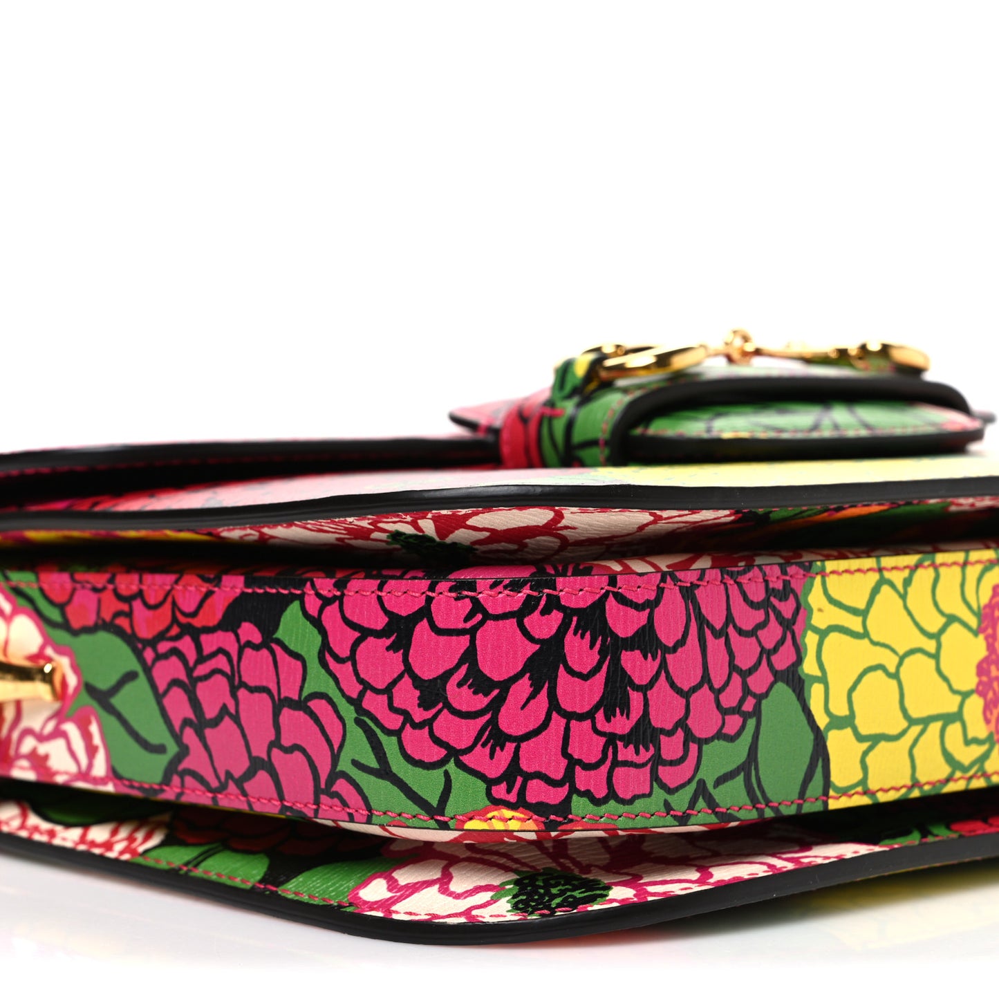 X KEN SCOTT New Shangai Calfskin Pomponica Print Horsebit 1955 Shoulder Bag  Multicolor Fuxia Pompon