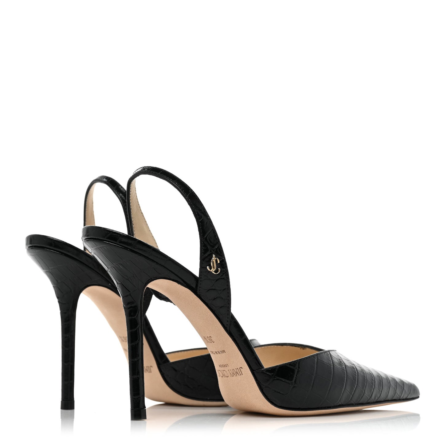 Calfskin Crocodile Embossed Thandi 100 Slingback Pumps 36.5 Black