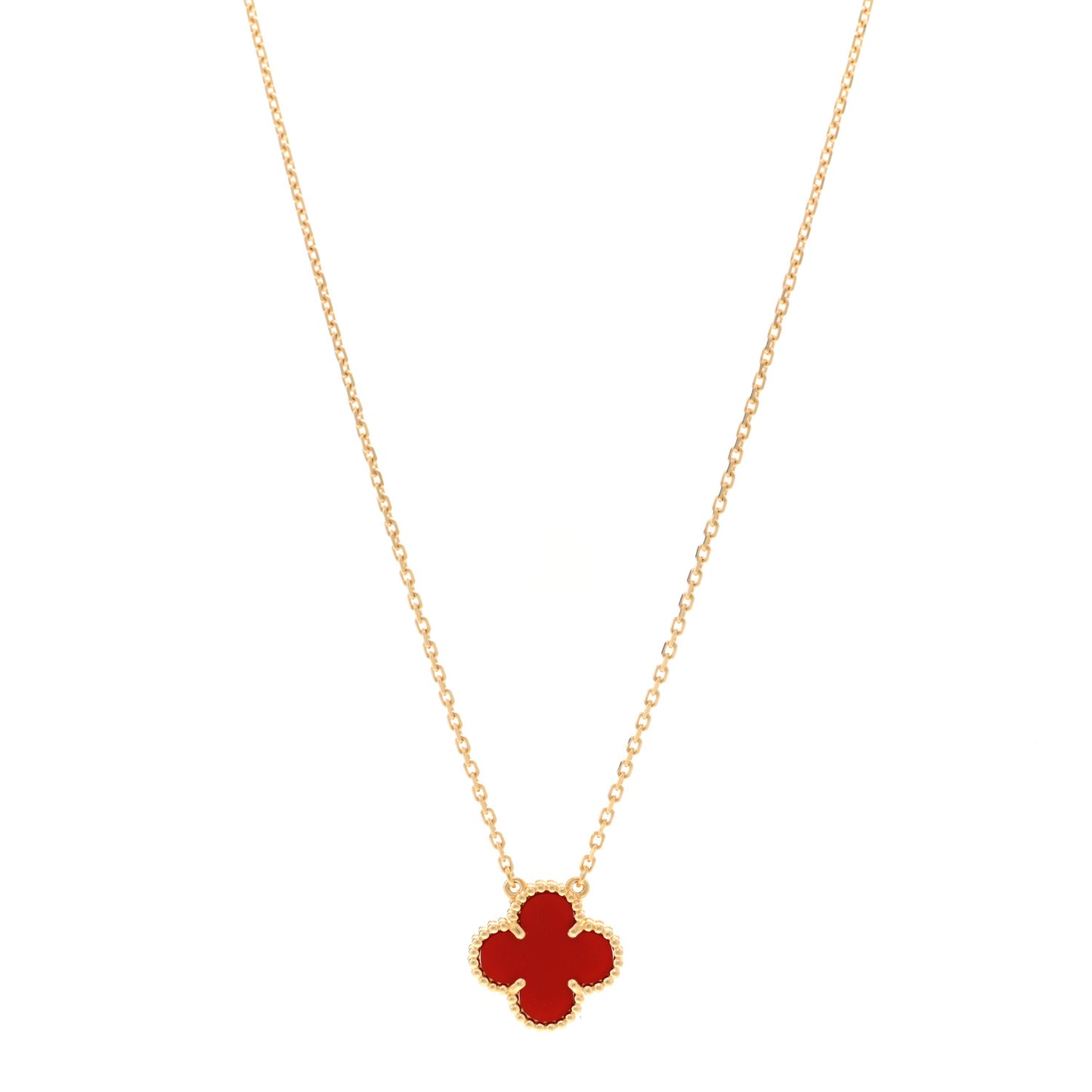 18K Yellow Gold Carnelian Vintage Alhambra Pendant Necklace
