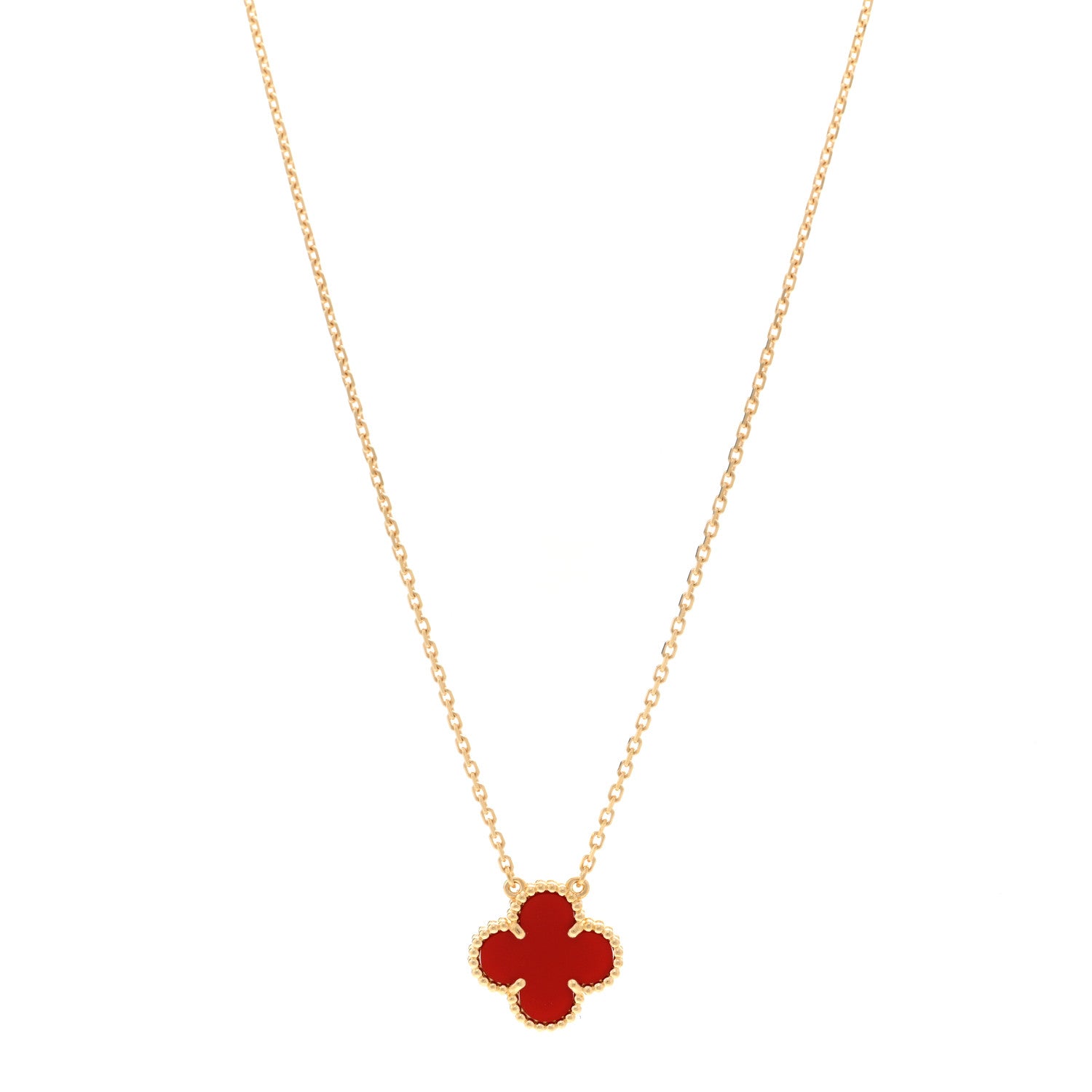 Van Cleef & Arpels 18K Yellow Gold Carnelian Vintage Alhambra Pendant Necklace 1 of 6