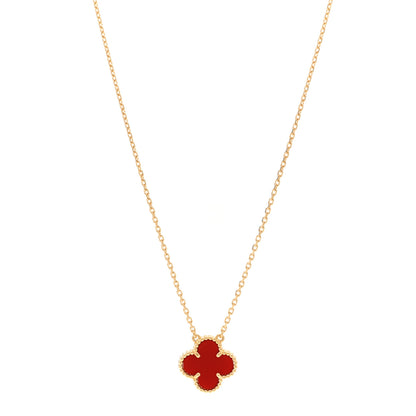 Van Cleef & Arpels 18K Yellow Gold Carnelian Vintage Alhambra Pendant Necklace 1 of 6