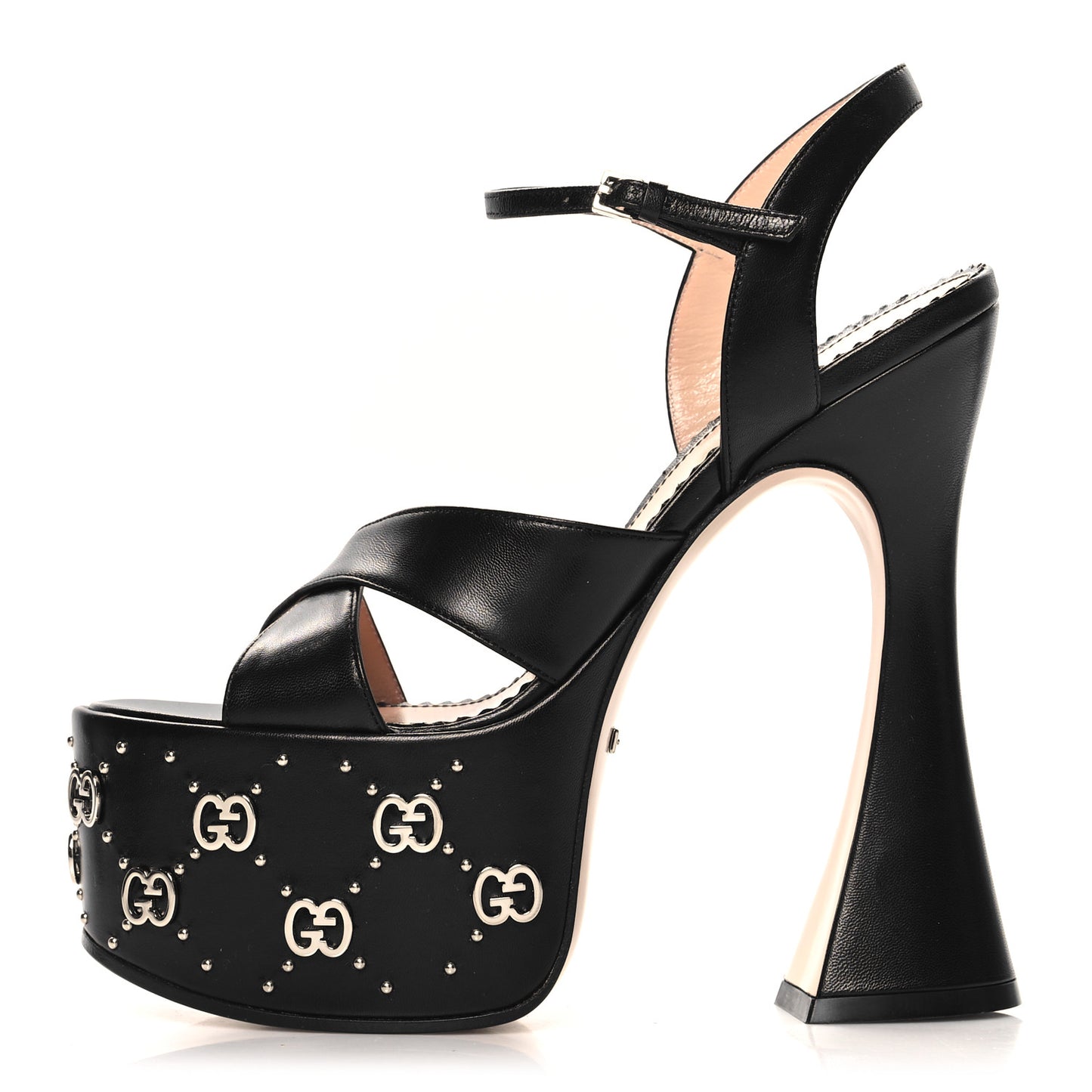 Malaga Kid Interlocking G Studs 155mm Platform Sandals 36 Perfect Black