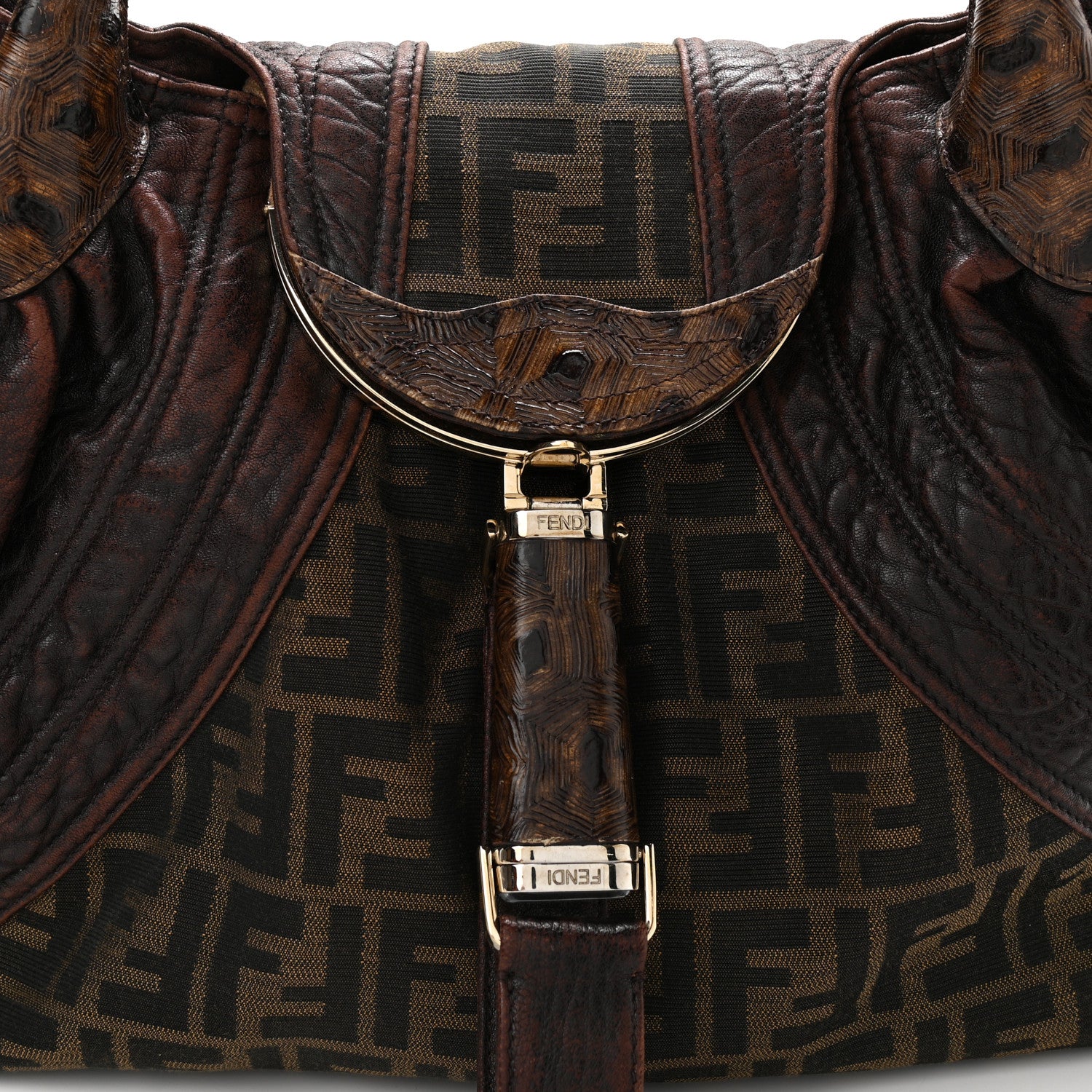 Fendi Zucca Nappa Nuvolata Vitello Tortuga Spy Tobacco Moro 9 of 15
