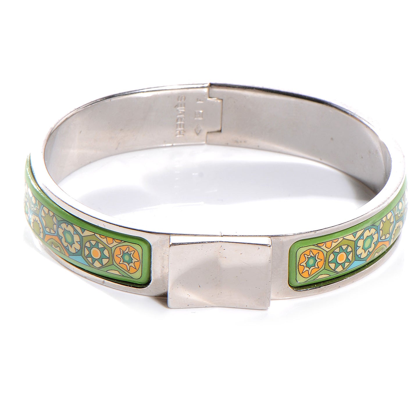 Enamel Printed Narrow Millefiori Bracelet 62 Green