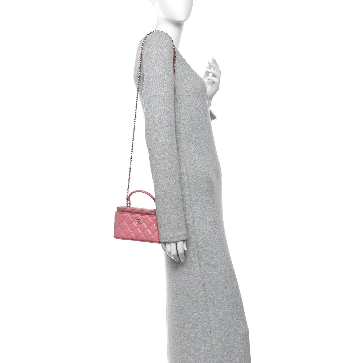 Chanel Lambskin Quilted Small Top Handle Vanity Case With Chain Pink 2 of 14