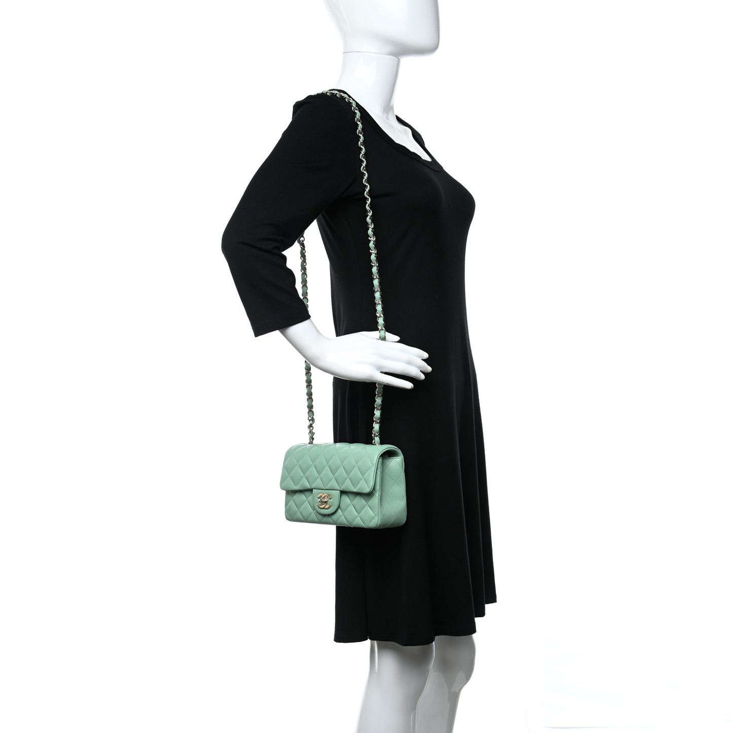 Lambskin Quilted Mini Rectangular Flap Light Green