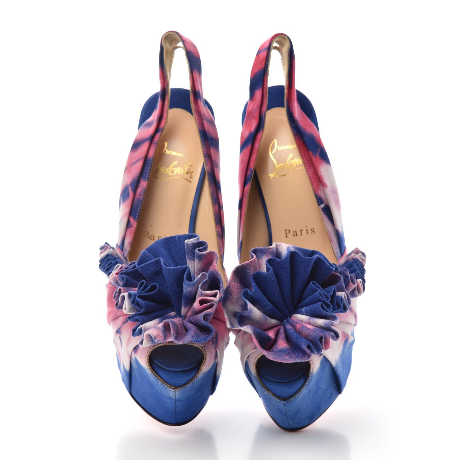 Christian Louboutin Satin Tie and Dye Greissimo Slingback Platform Pumps 37 Multicolor 5 of 9