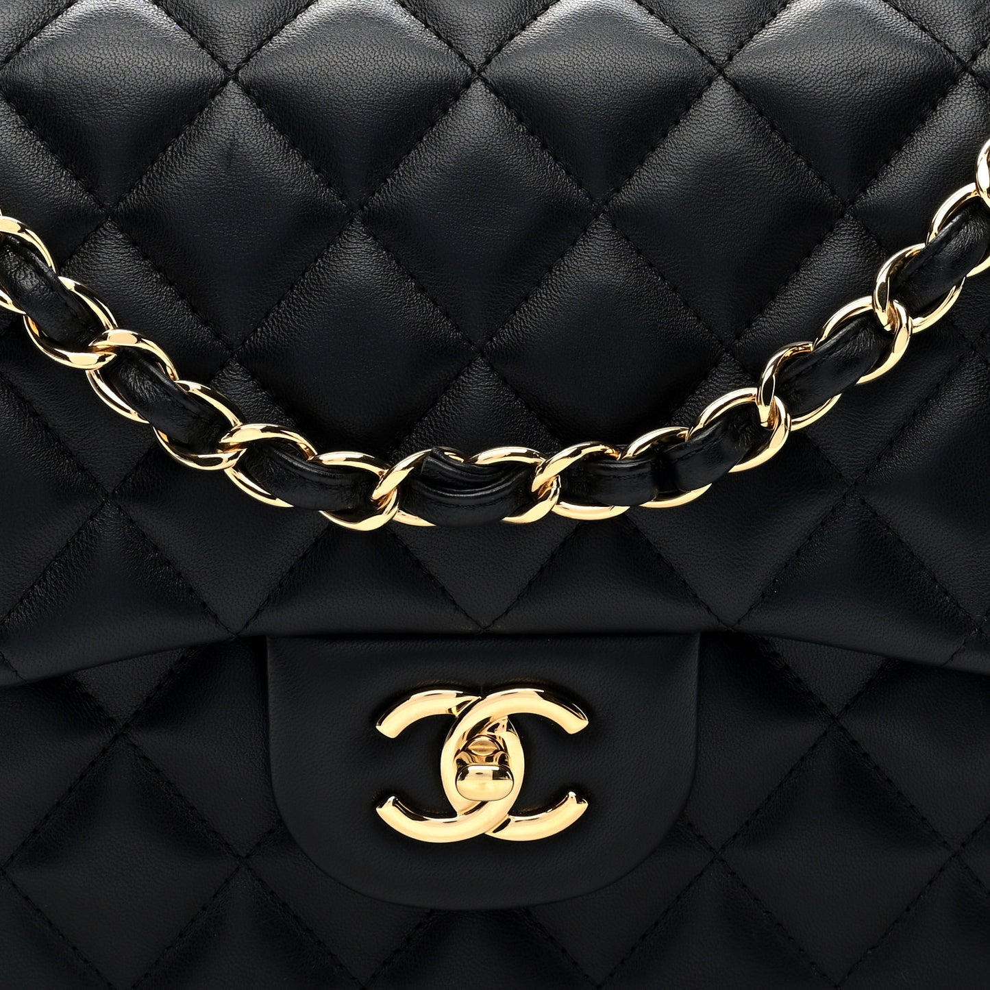 Lambskin Quilted Jumbo Double Flap Black