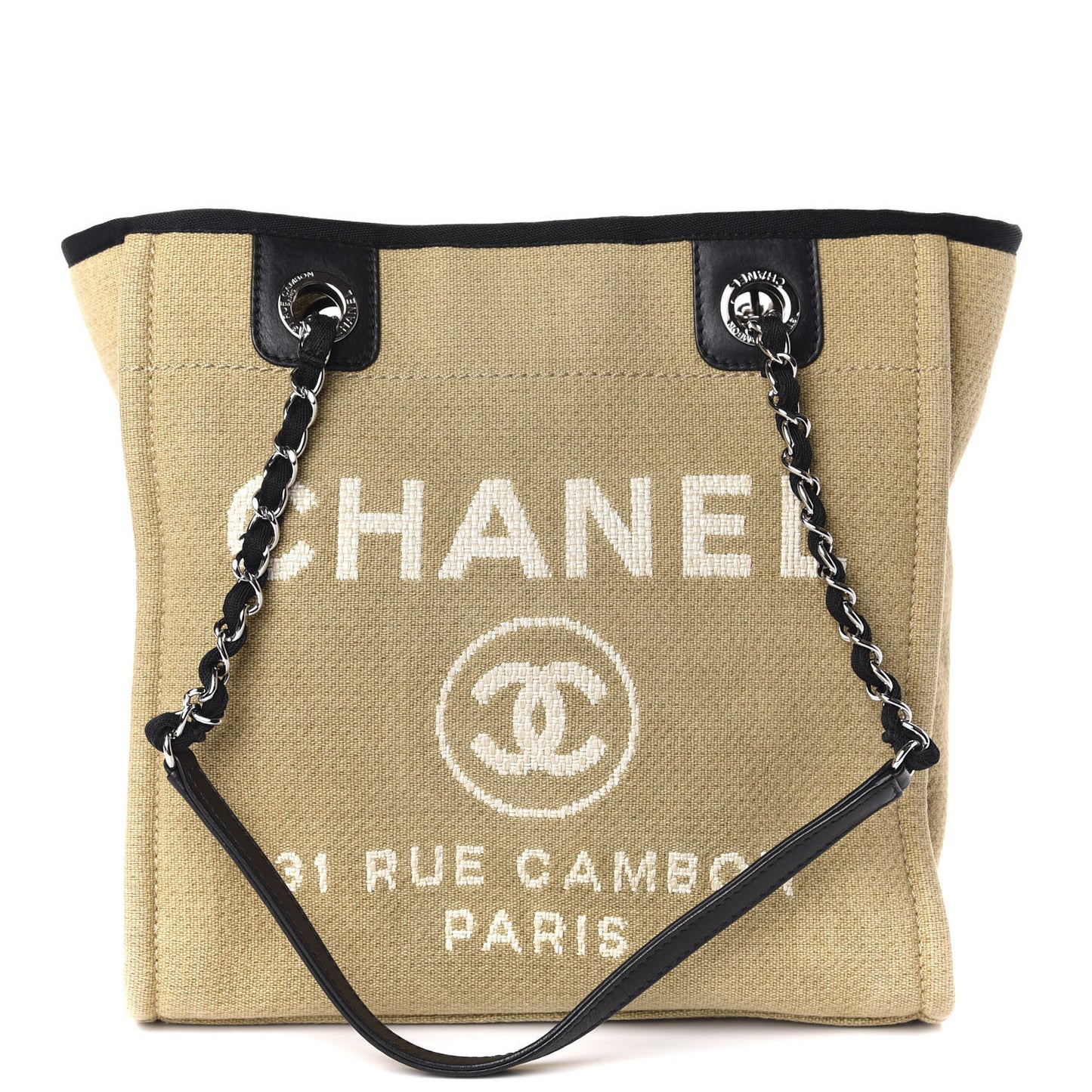 Canvas Mini Deauville Tote Beige Black