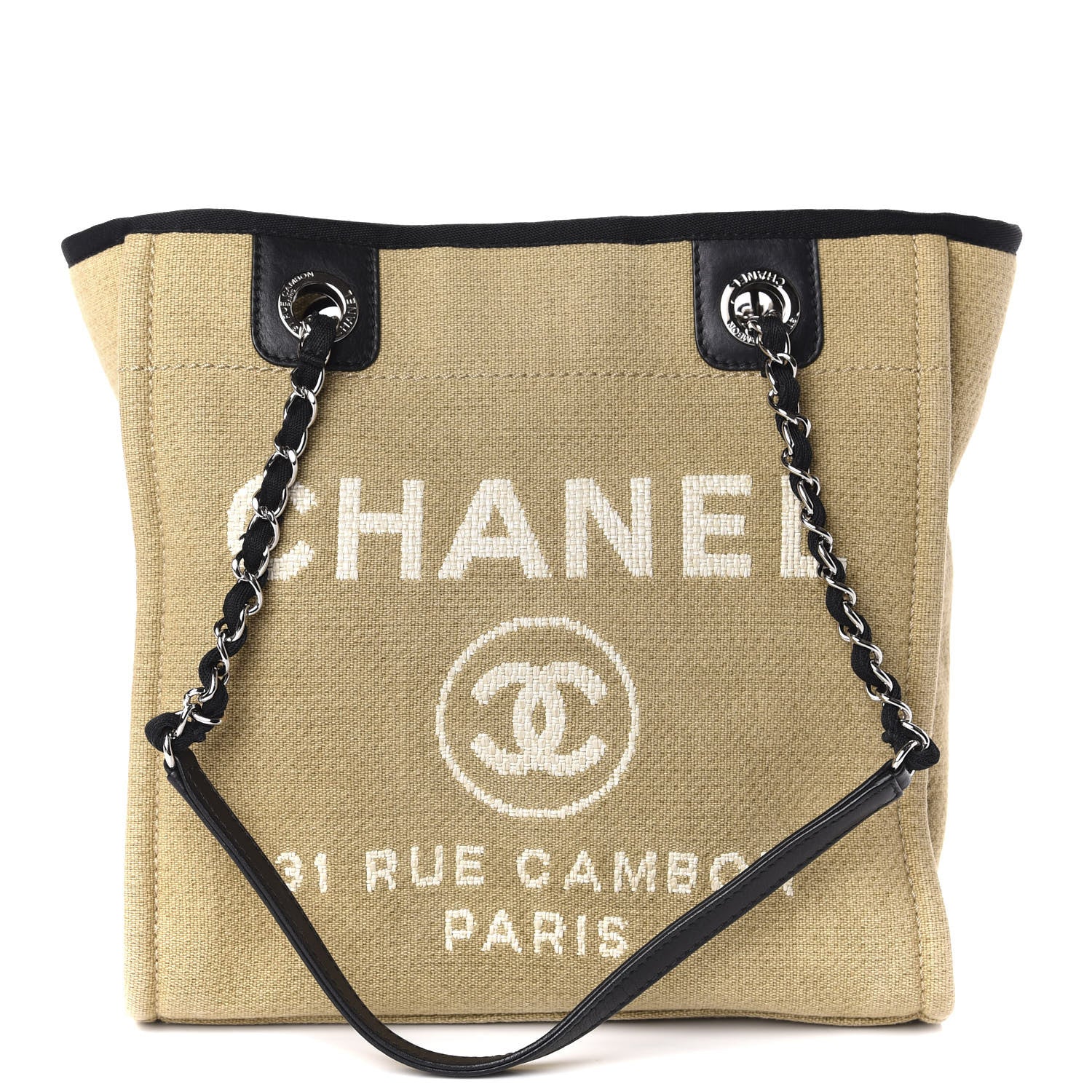 Chanel Canvas Mini Deauville Tote Beige Black 1 of 11