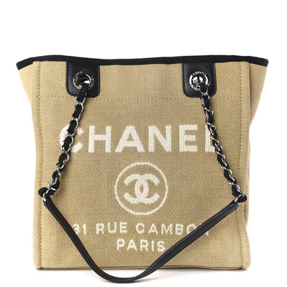 Chanel Canvas Mini Deauville Tote Beige Black 1 of 11