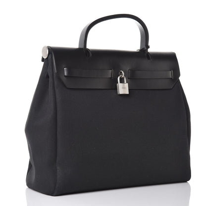 Hermes Toile Vache Calfskin Herbag 30 PM Black 4 of 25